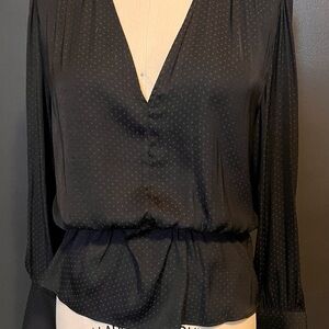 7 For All Mankind Women's Black V-Neck Long Sleeve Blouse